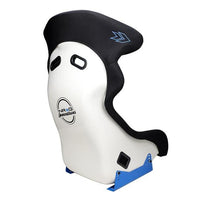 NRG FRP Bucket Seat - White Finish with Arrow Embroidery And Blue Side Mount Bracket