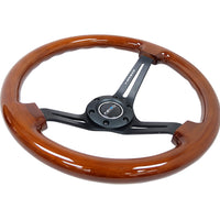 NRG Reinforced Steering Wheel (350mm / 3in. Deep) Brown Wood w/Blk Matte Spoke/Black Center Mark