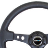 NRG Reinforced Steering Wheel (350mm / 3in. Deep) Blk Leather w/Blk Spoke & Circle Cutouts