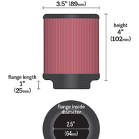 K&N Universal Rubber Filter 2.5 inch 5 Degree FLG 3.5 inch OD 4 inch Height