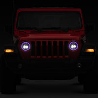 Raxiom 18-22 Jeep Wrangler JL/JT Axial 9-Inch LED Headlights w/RGB Halo- Blk Housing (Clear Lens)