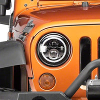 Raxiom 97-18 Jeep Wrangler TJ/JK Axial Halo Headlights w/ DRL Amber Signals- Blk Hsng (Clear Lens)