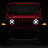 Raxiom 18-22 Jeep Wrangler JL/ JT 9-Inch LED Headlights w/ DRL and Halo- Black Housing (Clear Lens)