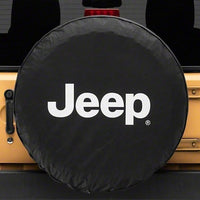 Officially Licensed Jeep 66-18 CJ5/ CJ7/ Wrangler YJ/ TJ/JK White Logo Spare Tire Cover- 33In