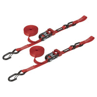 SpeedStrap 1In x 15Ft Ratchet Tie Down w/ Snap FtSFt Hooks Soft Tie (2 Pack) - Red