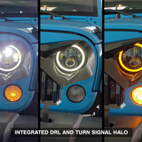 Raxiom 97-18 Jeep Wrangler TJ/JK Axial Halo Headlights w/ DRL Amber Signals- Blk Hsng (Clear Lens)