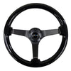 NRG Reinforced Steering Wheel (350mm / 3in. Deep) Black w/Black Chrome Solid 3-Spoke Center