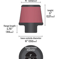 K&N Filter Universal Rubber Filter 3 Inch Flange 6 inch Base 4 inch Top 5 inch Height