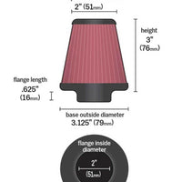 K&N Universal Clamp-On Air Filter 2in FLG / 3-1/8in B / 2in T / 3in L