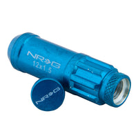 NRG 700 Series M12 X 1.5 Steel Lug Nut w/Dust Cap Cover Set 21 Pc w/Locks & Lock Socket - Blue