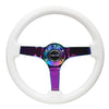 NRG Reinforced Steering Wheel (350mm / 3in. Deep) Classic White w/4mm Neochrome Solid 3-Spoke