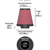 K&N Universal Chrome Filter 2.063in Flange ID x 3.5in Base OD x 2in Top OD x 4in H