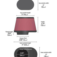 K&N Uni Chrome Oval Tapered Filter 2.125in FlgID x 4inB OL x 3inB OW x 3inT OL x 2inT OW x 2.75in H