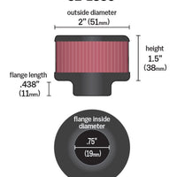 K&N 3/4 inch ID 2 inch OD 1.5 inch H Clamp On Crankcase Vent Filter