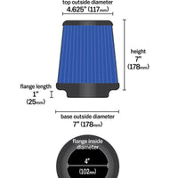 Airaid Universal Air Filter - Cone 4 x 7 x 4 5/8 x 7 w/ Short Flange - Blue SynthaMax