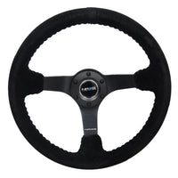 NRG Reinforced Steering Wheel (350mm / 3in. Deep) Blk Suede/Blk Bball Stitch w/5mm Matte Black Spoke