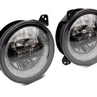 Raxiom 18-22 Jeep Wrangler JL/JT Axial 9-Inch LED Headlights w/RGB Halo- Blk Housing (Clear Lens)