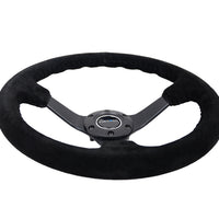 NRG Reinforced Steering Wheel (350mm / 3in. Deep) Blk Suede/Blk Bball Stitch w/5mm Matte Black Spoke