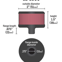 K&N Steel Base Crankcase Vent Filter 0.375in Vent OD x 2in OD x 1.5in Height