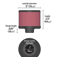 K&N 1in Flange ID x 3in OD x 2.5in Height Clamp On Crankcase Vent Filter