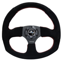 NRG Reinforced Steering Wheel (320mm Horizontal / 330mm Vertical) Suede w/Red Stitch