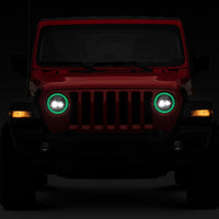 Raxiom 18-22 Jeep Wrangler JL/JT Axial 9-Inch LED Headlights w/RGB Halo- Blk Housing (Clear Lens)