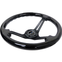 NRG Reinforced Steering Wheel (350mm / 3in. Deep) Blk Wood w/Blk Matte Spoke/Black Center Mark