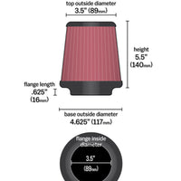 K&N Universal Rubber Filter 3 1/2 inch FLG / 4 5/8 inch Base / 3-1/2 inch Top / 5 1/2 inch Height