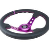 NRG Reinforced Steering Wheel (350mm / 3in. Deep) Black Leather w/Purple Center & Purple Stitching