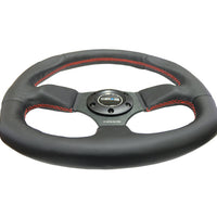 NRG Reinforced Steering Wheel (320mm Horizontal / 330mm Vertical) Leather w/Red Stitching