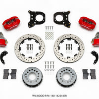 Wilwood Forged Dynalite P/S Rear Kit w/MC4 P-Brake Drill Red Chev 12 Bolt w/Clip Eliminator