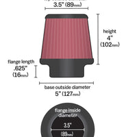 K&N Filter Universal Rubber Filter 3 1/2 inch Flange 5 inch Base 3 1/2 inch Top 4 inch Height