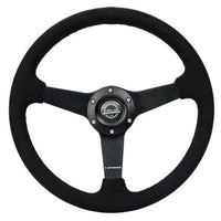 NRG Sport Steering Wheel (350mm/ 1.5in. Deep) Matte Black Spoke/ Black Alcantara w/ Black Stitching