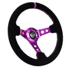 NRG Reinforced Steering Wheel (350mm / 3in. Deep) Black Suede w/Purple Center & Purple Stitching