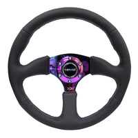 NRG Reinforced Steering Wheel (350mm / 2.5in. Deep) Leather Race Comfort Grip w/4mm Neochrome Spokes