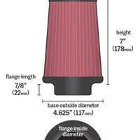 K&N Filter Universal Rubber Filter 3 1/2 inch Flange 4 5/8 inch Base 3 1/2 inch Top 7 inch Height