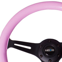 NRG Classic Wood Grain Steering Wheel (350mm) Solid Pink Painted Grip w/Black 3-Spoke Center