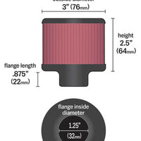 K&N 1.25in Flange ID x 3in OD x 2.5in H Rubber Base Crankcase Vent Filter