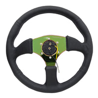 NRG Reinforced Steering Wheel (350mm / 2.5in. Deep) Leather Race Comfort Grip w/4mm Neochrome Spokes