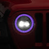 Raxiom 18-22 Jeep Wrangler JL/JT Axial 9-Inch LED Headlights w/RGB Halo- Blk Housing (Clear Lens)