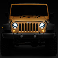 Raxiom 97-18 Jeep Wrangler TJ/JK 7-Inch LED Headlights w/ Halos- Black Housing (Clear Lens)