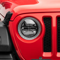 Raxiom 18-22 Jeep Wrangler JL/JT Axial 9-Inch LED Headlights w/RGB Halo- Blk Housing (Clear Lens)