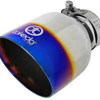 aFe Takeda 304 Stainless Steel Clamp-On Exhaust Tip 2.5in. Inlet / 4.5in. Outlet - Blue Flame