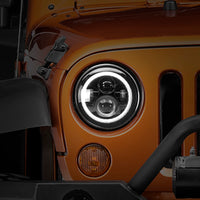 Raxiom 97-18 Jeep Wrangler TJ/JK Axial Halo Headlights w/ DRL Amber Signals- Blk Hsng (Clear Lens)