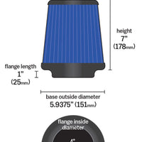 Airaid Universal Air Filter - Cone 4 x 7 x 4 5/8 x 7 w/ Short Flange - Blue SynthaMax