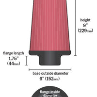 K&N Universal Rubber Filter 3 1/2inch ID FLG / 6inch Base / 4-5/8inch Top / 9inch Height