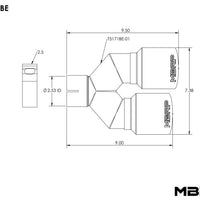 MBRP Burnt End Tip 2.5 ID, Dual 3.5 OD Out, 9.5 length, Single wall 304 Stainless Steel