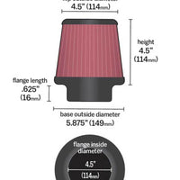 K&N Filter Universal X Stream Clamp-On 4-1/2in Flange 5-7/8in Base 4-1/2in Top 4-1/2in Height