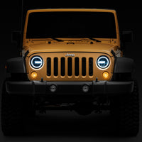 Raxiom 97-18 Jeep Wrangler TJ/JK 7-Inch LED Headlights w/ Halos- Black Housing (Clear Lens)