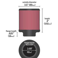 K&N Universal Air Filter - 2-7/16in Flange x 3-1/2in OD x 4in Height